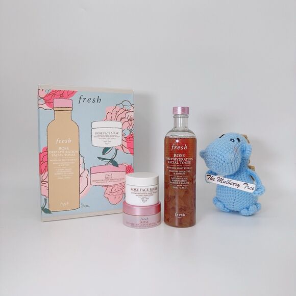 Fresh Rose Dewy Deep Hydration Trio 3 pc Skin Care Toner Mask Gift Set Limited - Picture 1 of 11
